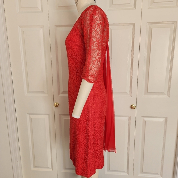 Vintage Lilli Diamond of California True Red Lace Cocktail Dress S/M - Picture 6 of 17